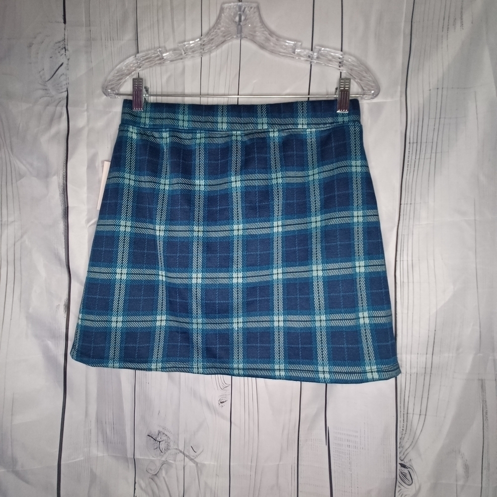 SO blue plaid buttoned faux wrap preppy 90’s Y2K schoolgirl mini skirt NWT - Picture 8 of 15